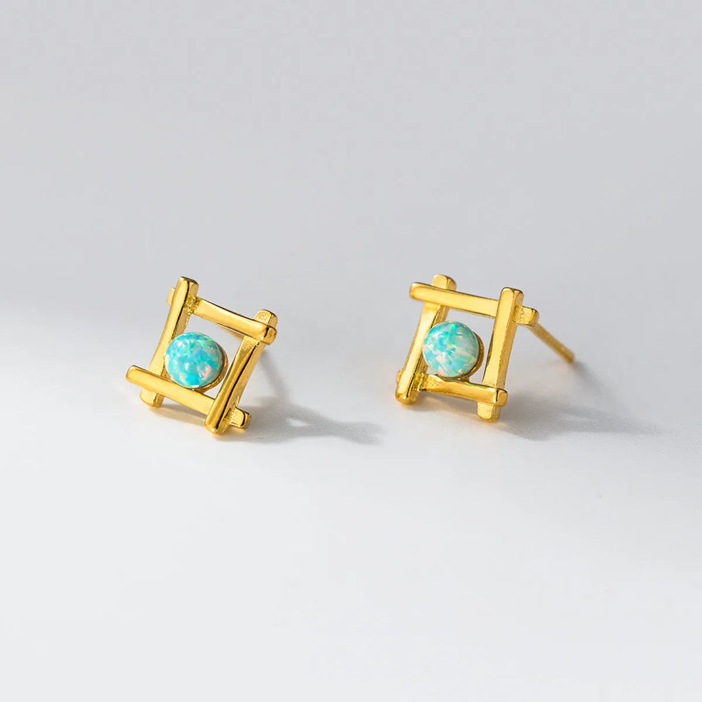 Geometric cross quadrangle stud earrings in sterling silver with silver or gold plating