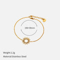 14K stainless steel geometric chain necklace and bracelet set with sunflower motifs
