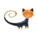 Personalised painted trailing up kitten brooch in alloy metal with white or orange colour options