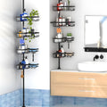 Modern stainless steel bathroom storage rack with four retractable shelves and hole-free wall mounting