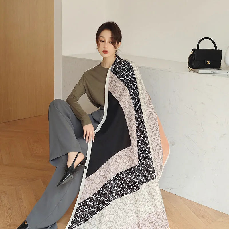 Vintage printed polyester scarf in mid-length 180x90cm size for autumn warmth