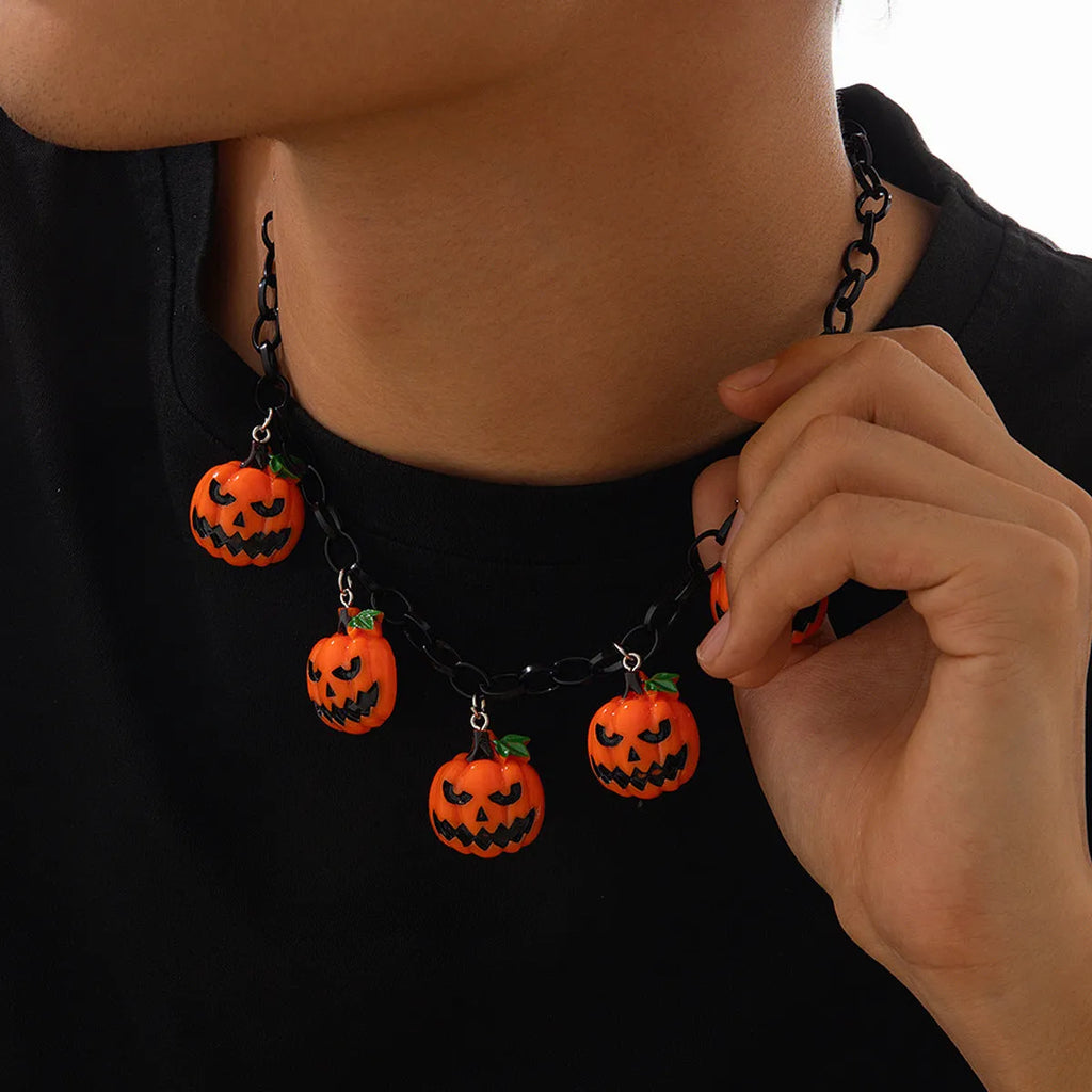 Halloween necklace with colourful acrylic pumpkin cartoon pendant on plastic chain