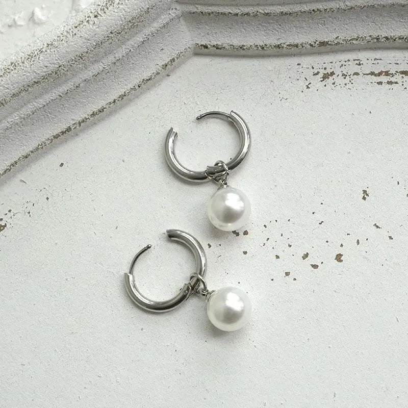Alloy pearl geometric earrings with titanium steel backing for women