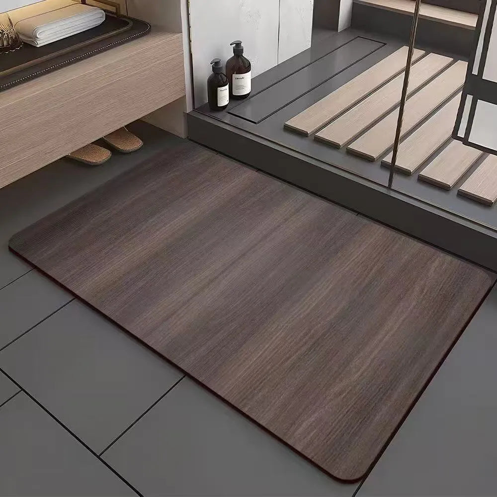 American style diatomite washroom floor mat with wood grain pattern on bathroom tiles