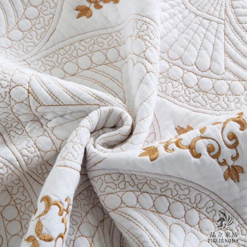 Double thick pure cotton bed cover set with embroidery for 1.8 metre bed