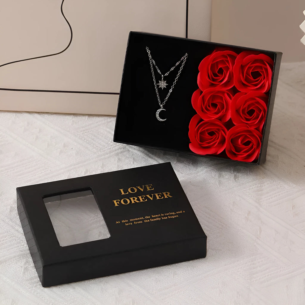 Red soap flower gift box set with six flowers, handbag, and Korean style design.