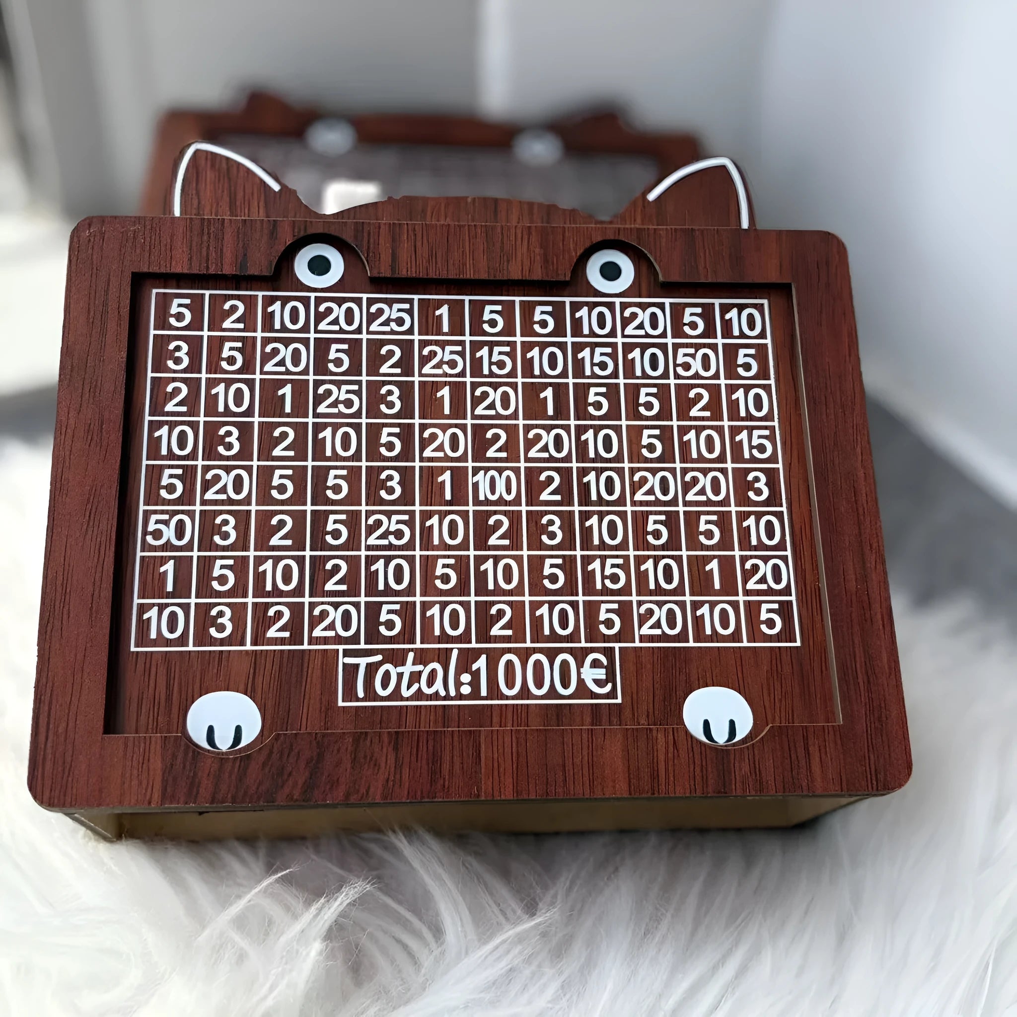 Wooden digital coin bank with LCD display showing currency library design