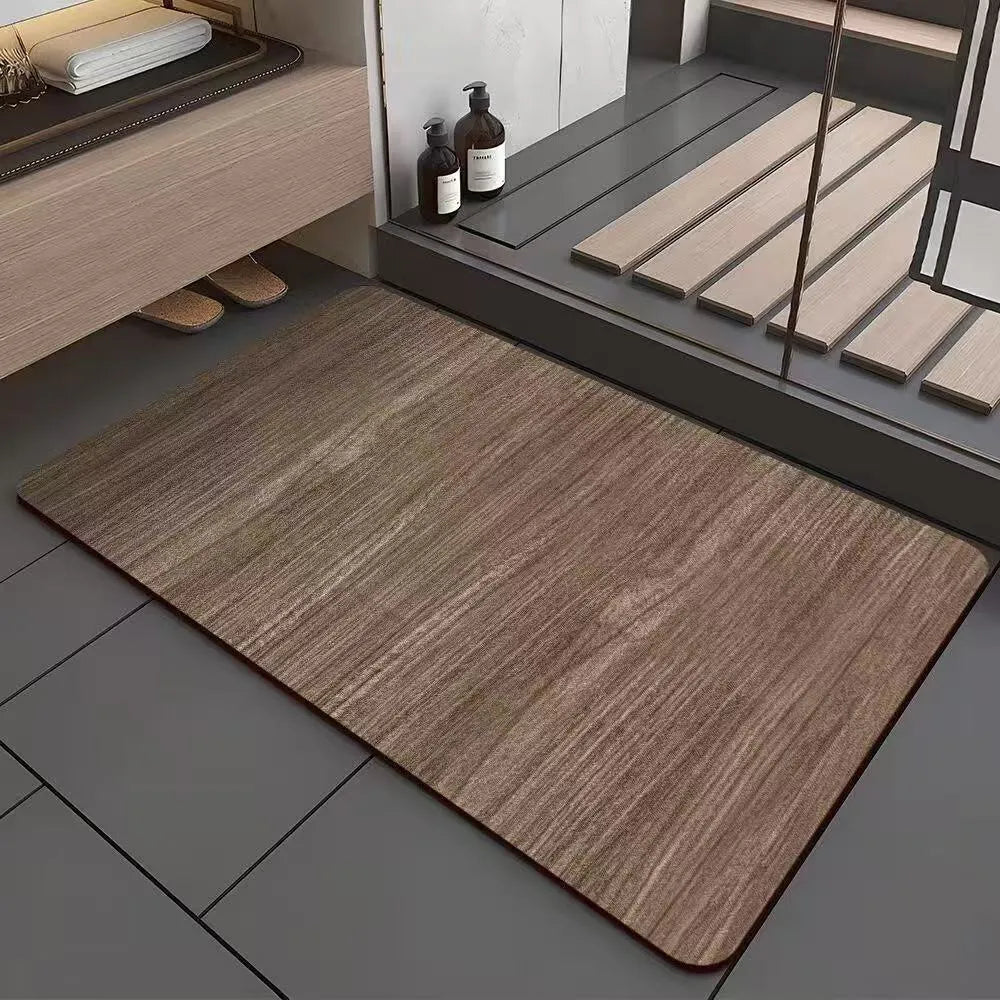 American style diatomite washroom floor mat with wood grain pattern on bathroom tiles
