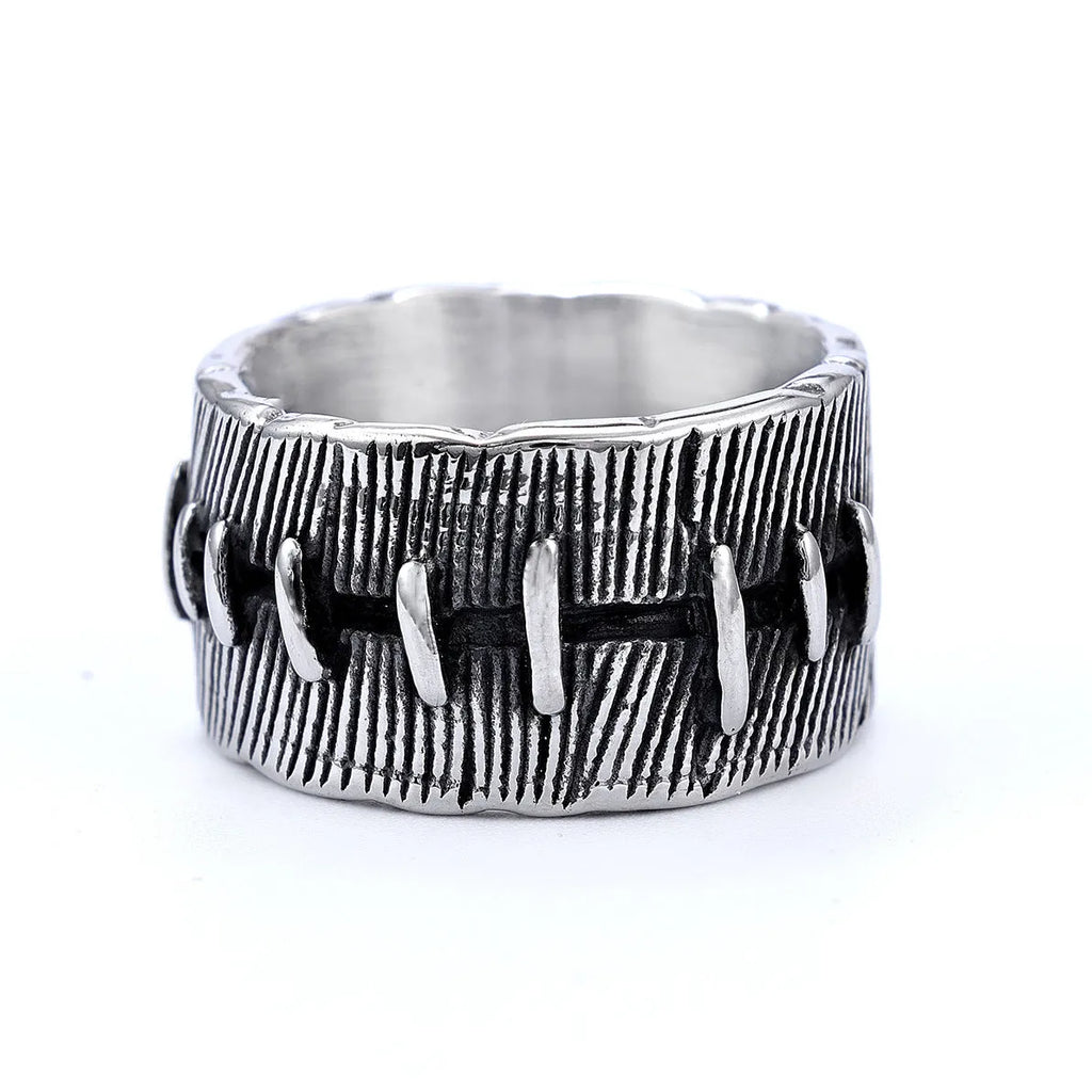 Men's titanium steel dark punk stitched ring with geometric U-shaped double design in retro colour