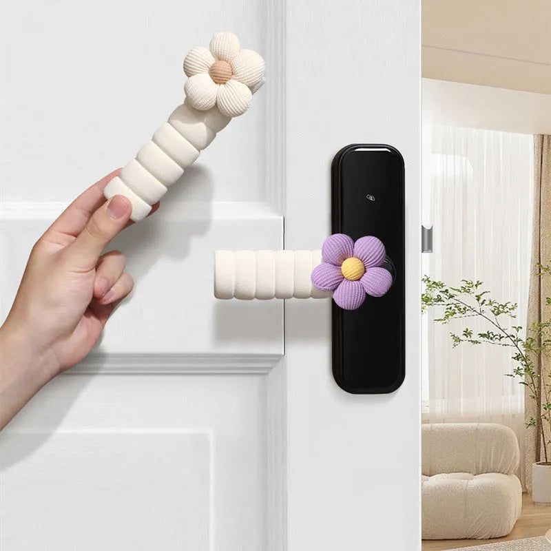 Round flower pattern door handle protective cover in PEVA material with non-slip interior