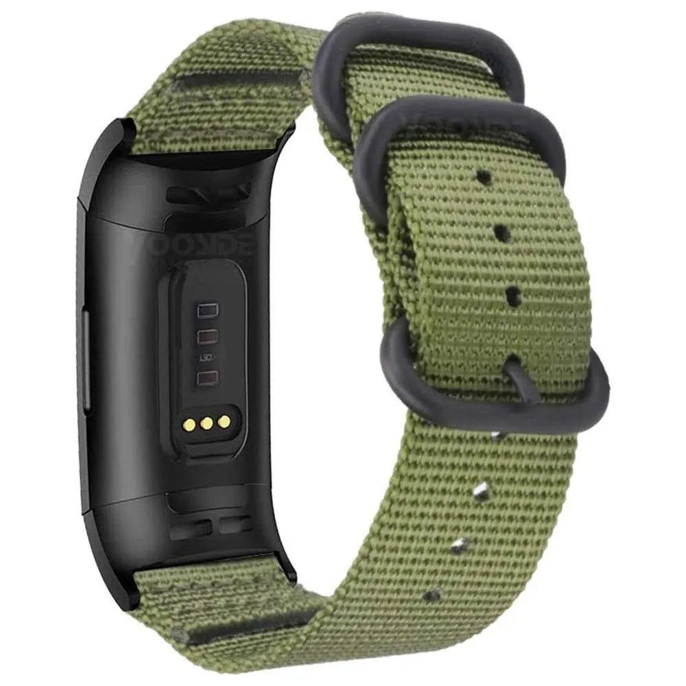 Fitbit Charge nylon strap with three-ring buckle in Army Green colour