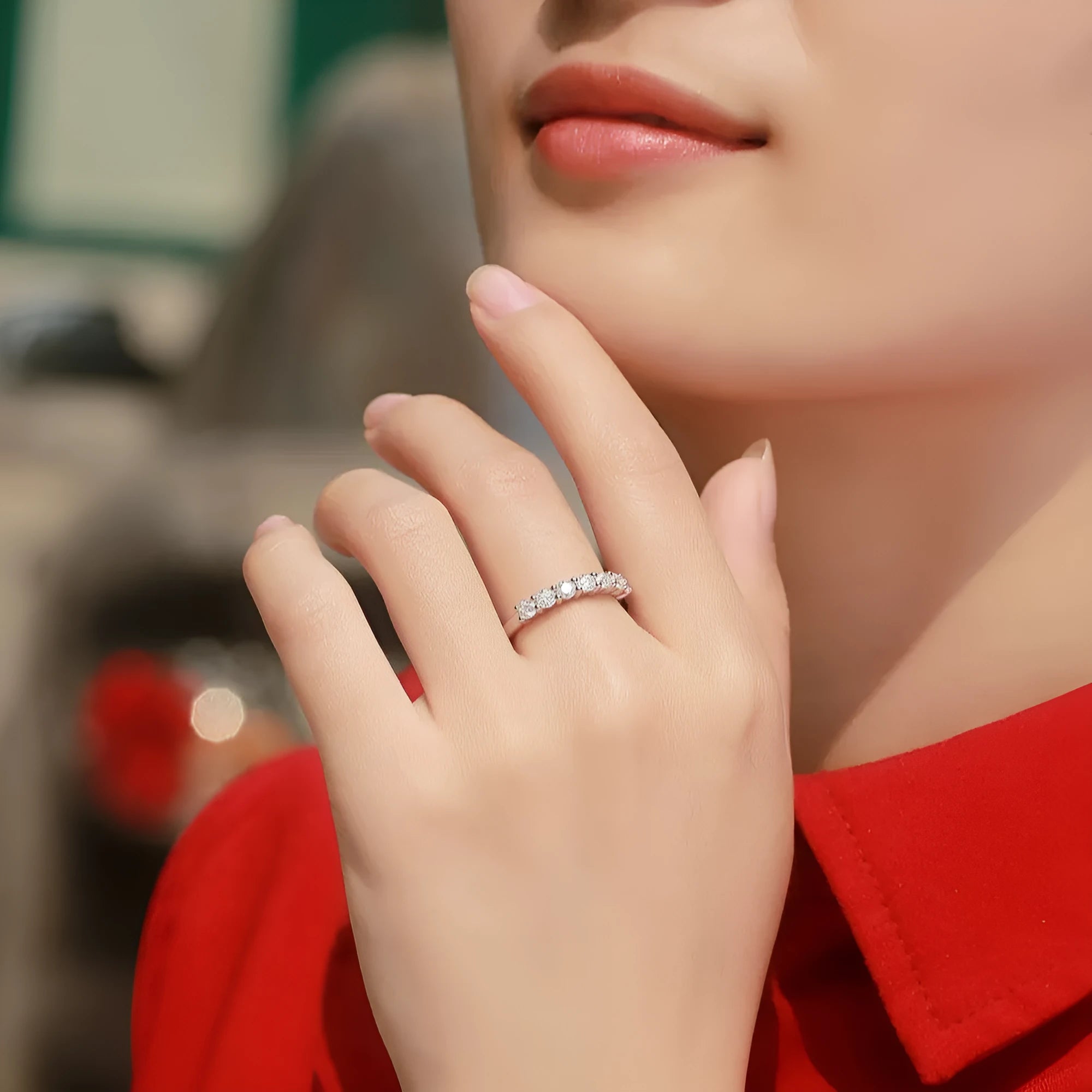 S925 silver adjustable open mouth moissanite ring for women, geometric quadrilateral shape, US sizes 5-9
