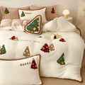 Winter Warm Christmas Tree fleece-lined bedding set in bright yellow with cartoon animation pattern