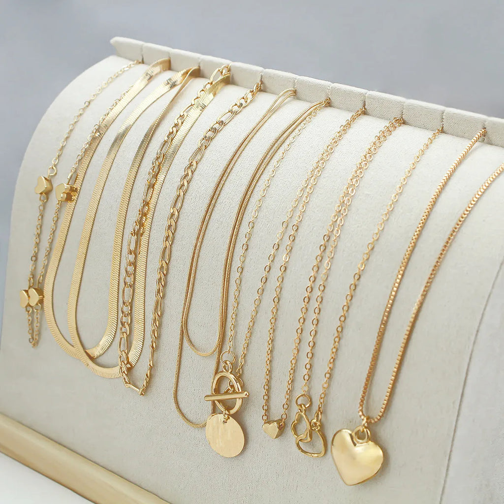 10-piece gold electroplated women's necklace set with snake bones chain and adjustable length