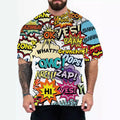 Men's loose fit short sleeve t-shirt with coloured letters print on a casual model.
