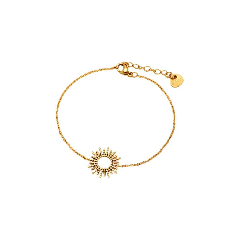 14K stainless steel geometric chain necklace and bracelet set with sunflower motifs