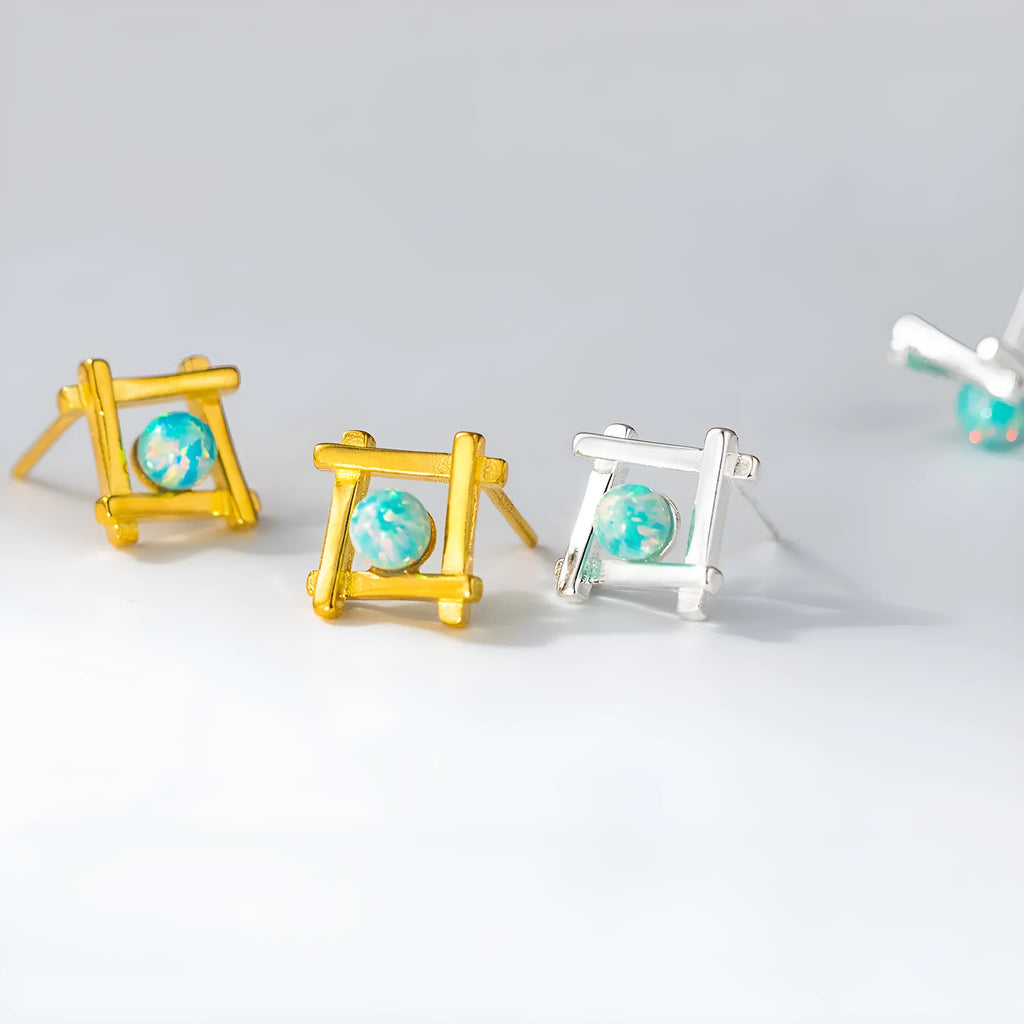 Geometric cross quadrangle stud earrings in sterling silver with silver or gold plating
