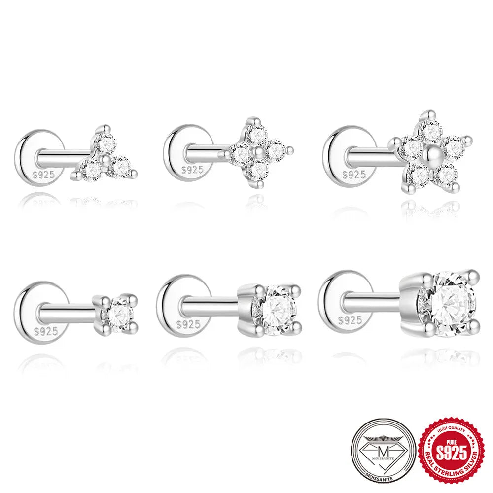 S925 sterling silver clip-on stud earrings with petal diamond debris design in platinum colour.