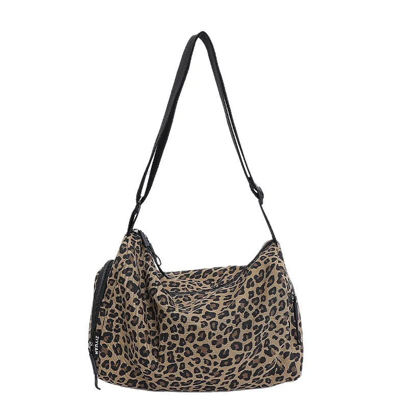 Large capacity leopard print sports style shoulder messenger bag with cross-body design