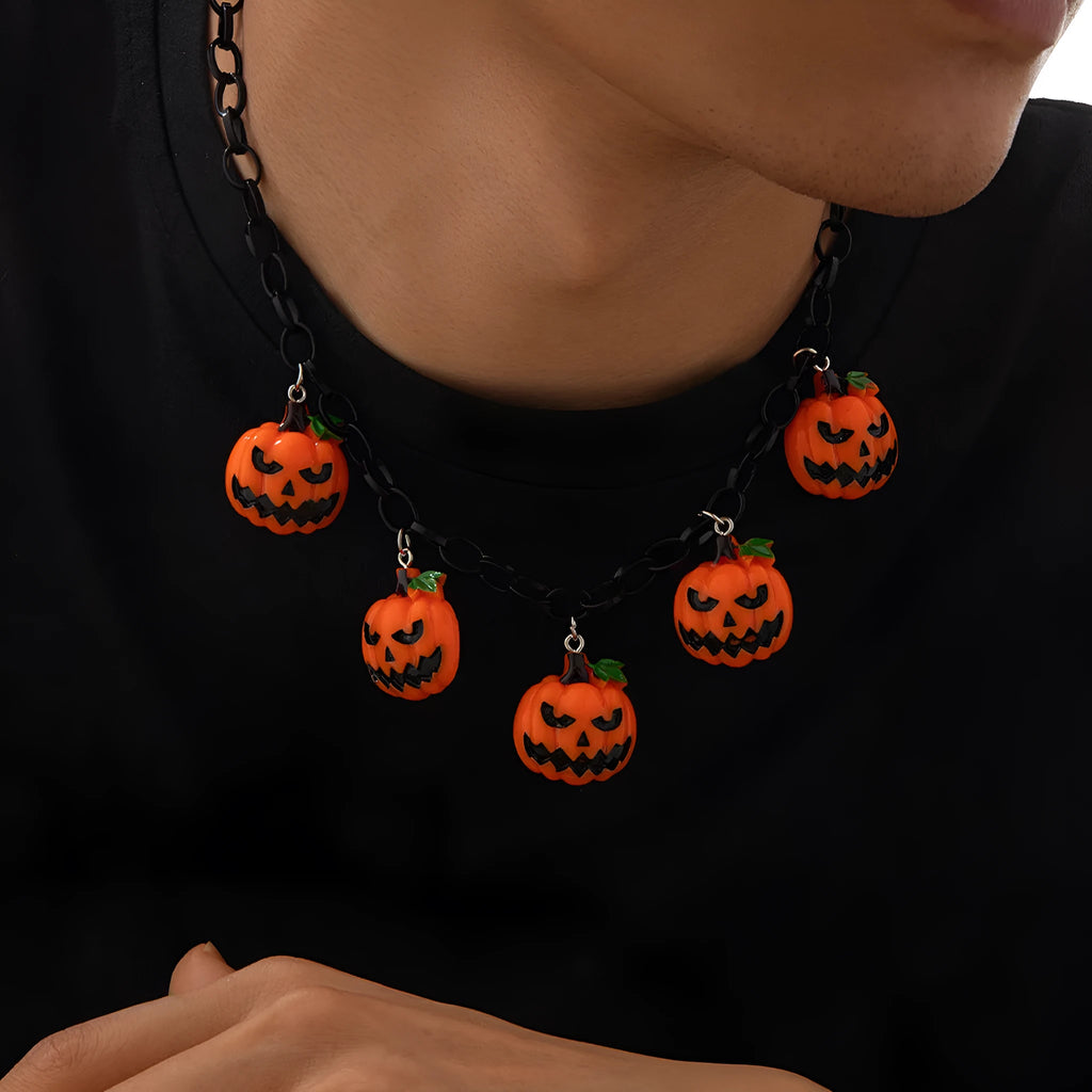 Halloween necklace with colourful acrylic pumpkin cartoon pendant on plastic chain
