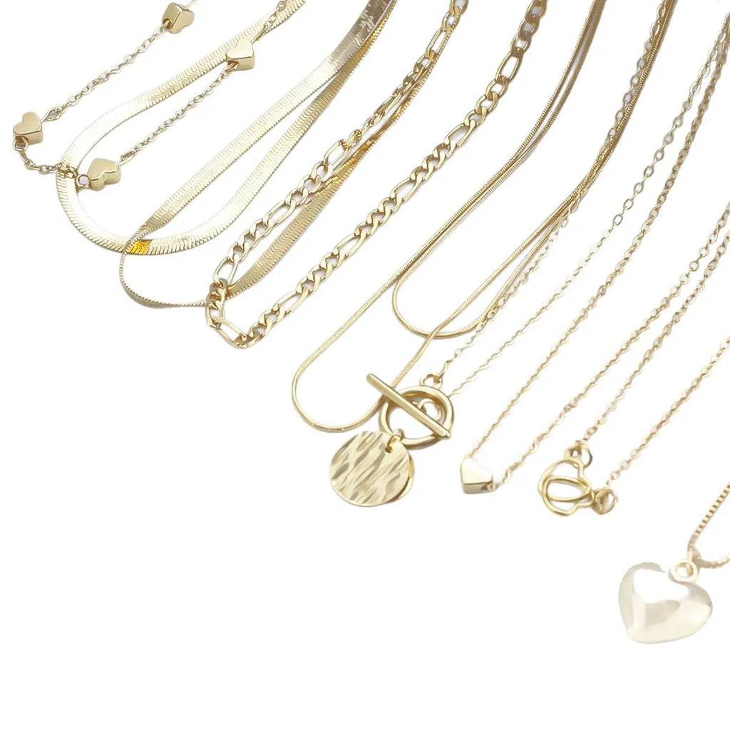 10-piece gold electroplated women's necklace set with snake bones chain and adjustable length