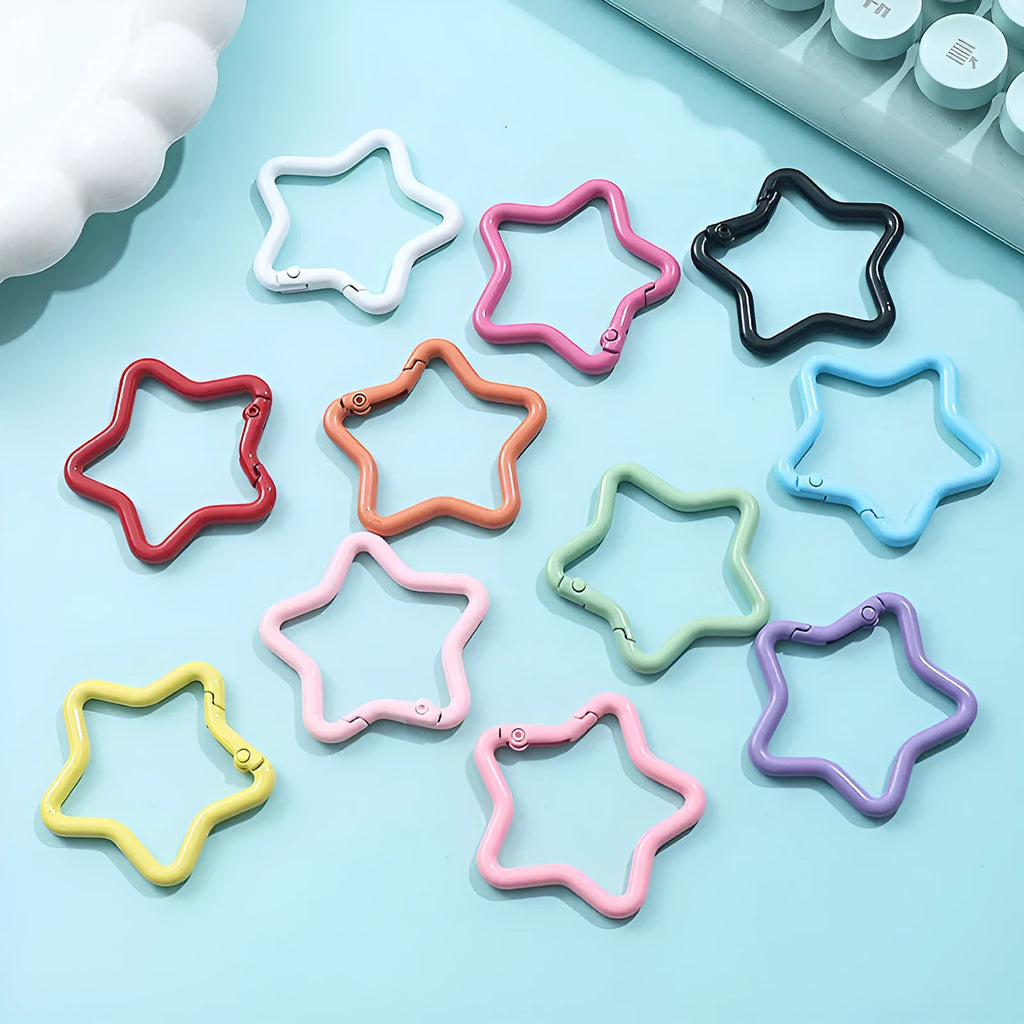 Zinc alloy five-pointed star keychain in a choice of macaron colours on a split ring.