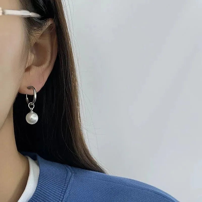 Alloy pearl geometric earrings with titanium steel backing for women