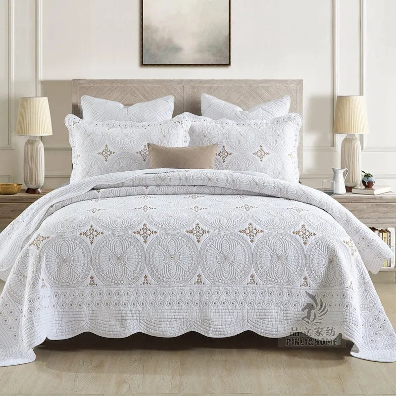 Double thick pure cotton bed cover set with embroidery for 1.8 metre bed