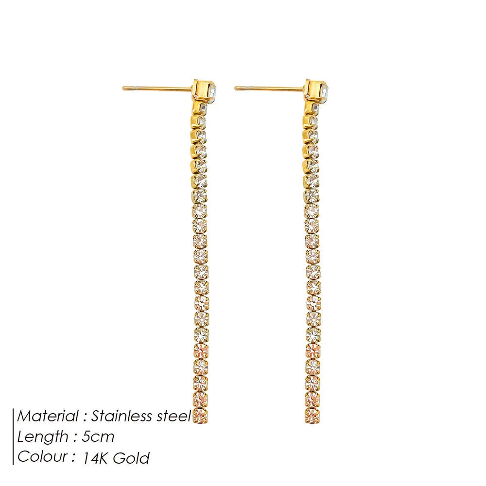 Geometric zircon earrings with Chinese style linear design in stainless steel, gold and steel colour options