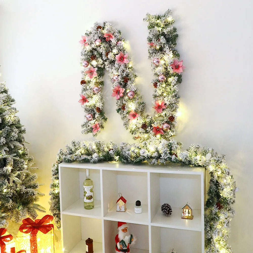 Christmas Rattan Garland Flocking Decoration in American style with PVC construction