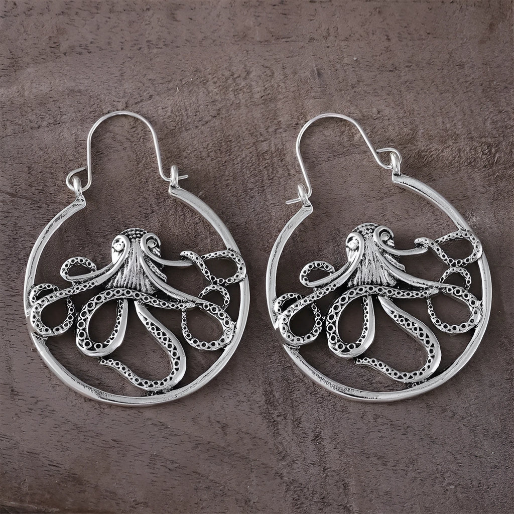 Vintage octopus earrings antique silver colour retro animal modelling zinc alloy electroplated