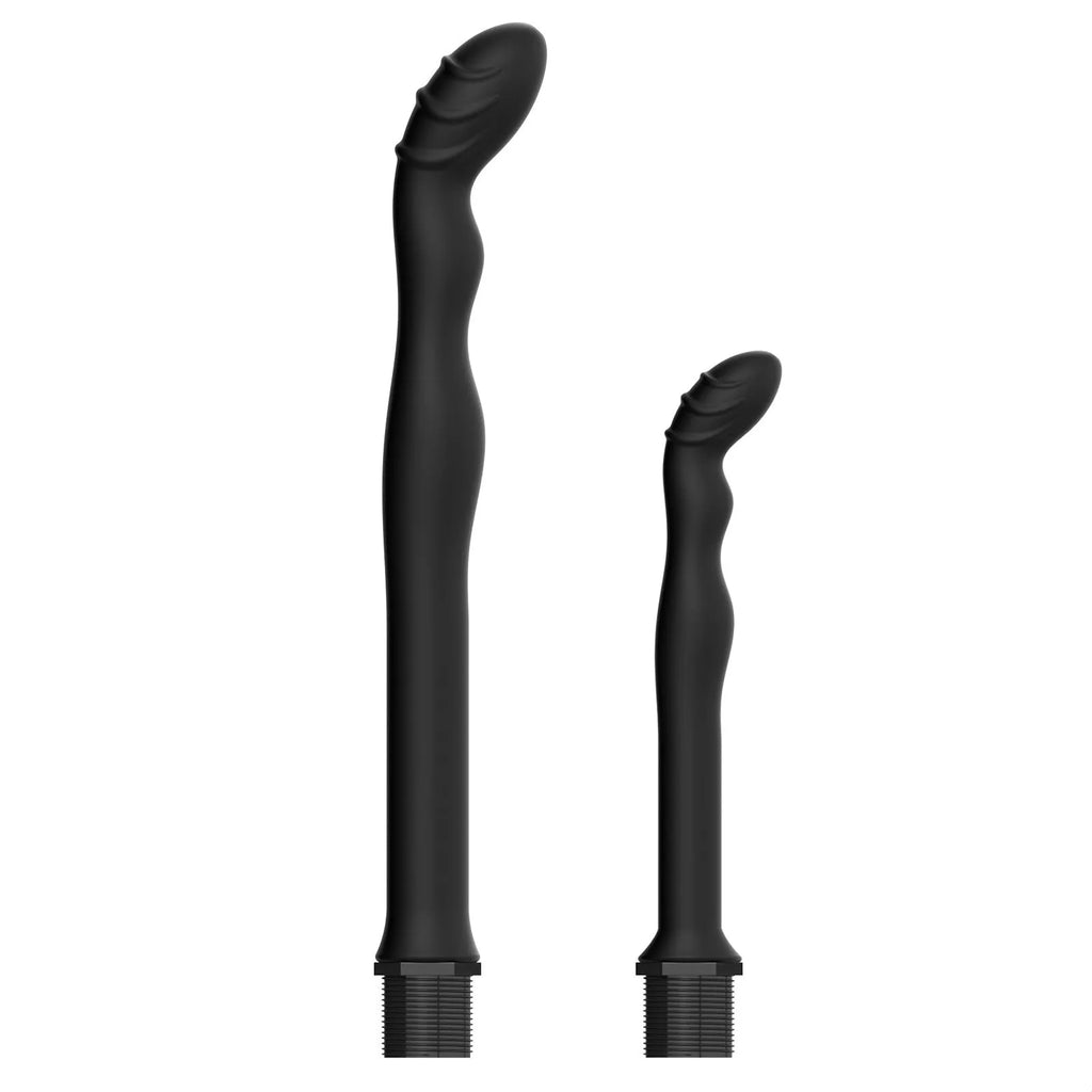 Black silicone hosepipe flusher with sausage filler design shown in large and small size options
