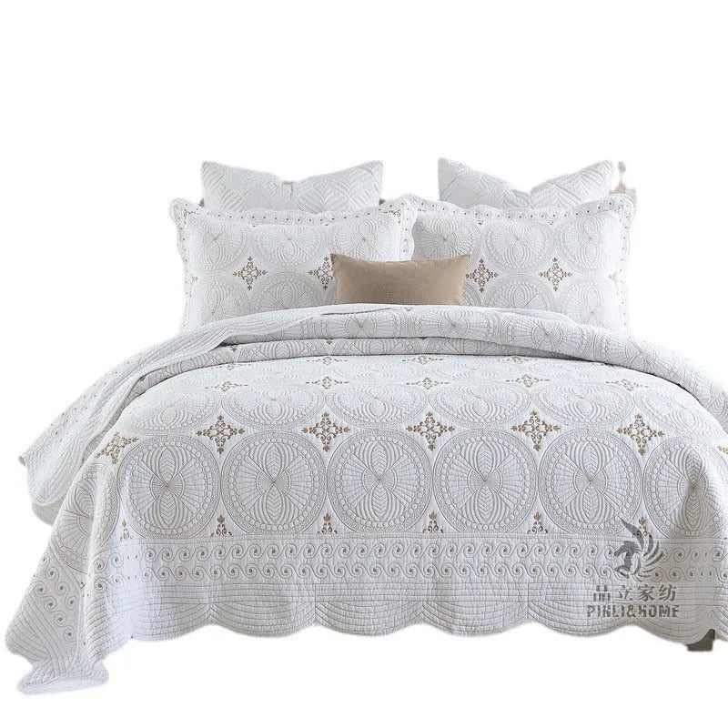 Double thick pure cotton bed cover set with embroidery for 1.8 metre bed
