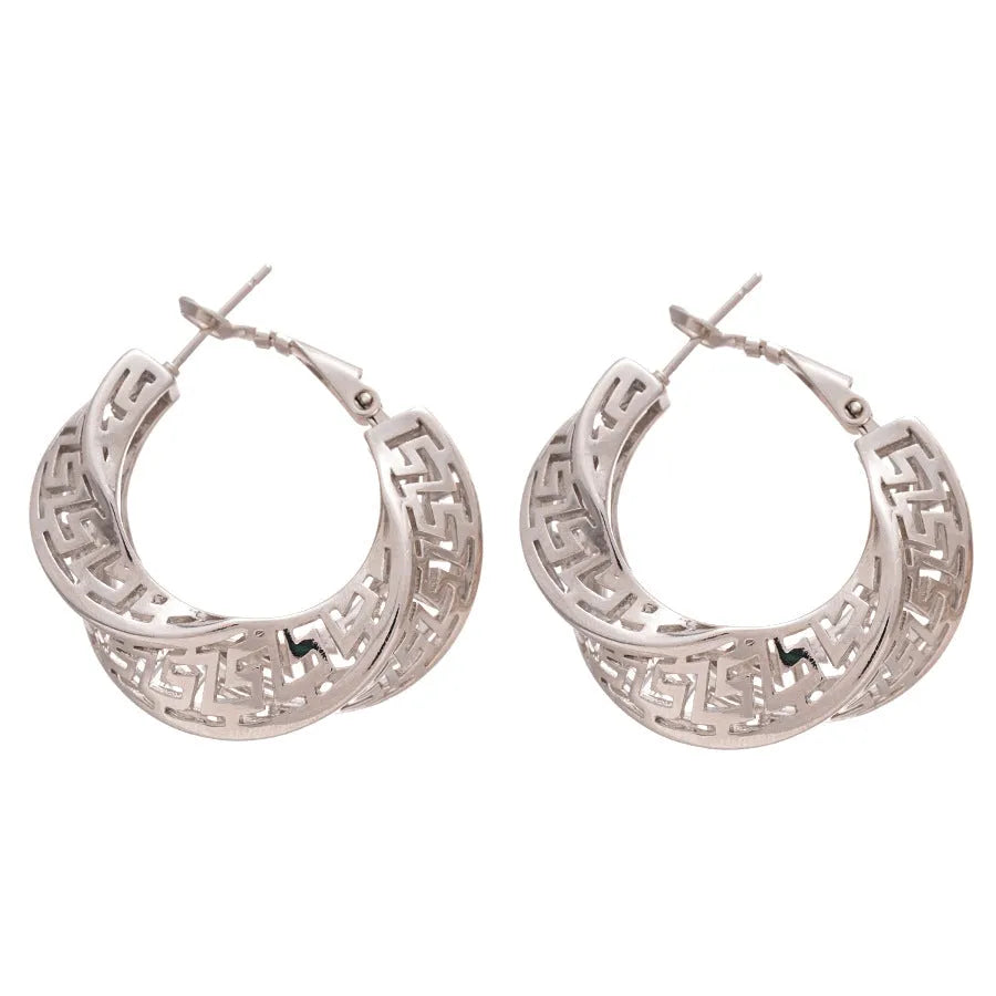 Twisted round geometric women's hollow stud earrings in silver or gold electroplated finish