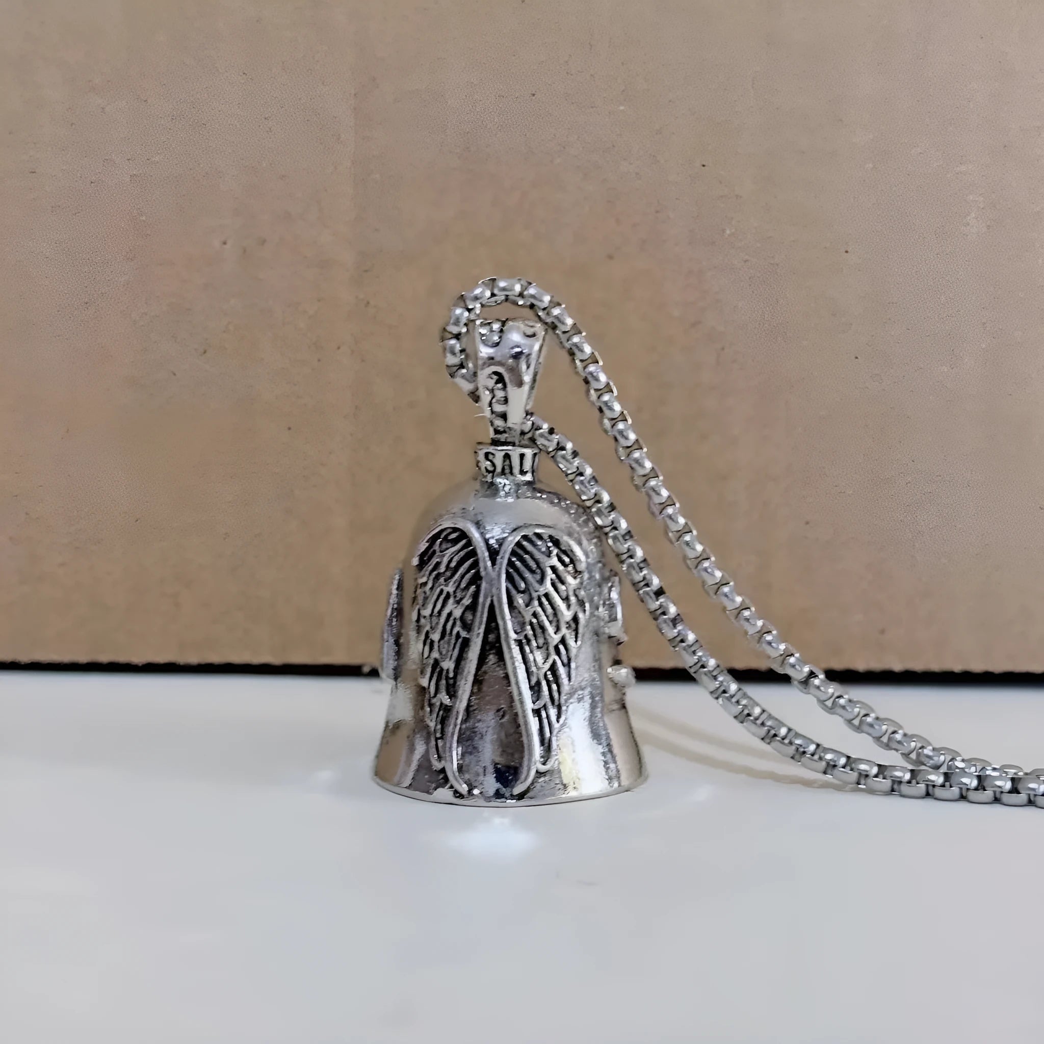Vintage white angel feather necklace and matching keychain made from alloy metal.
