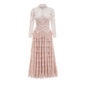 Women's black polyester beaded dress with long sleeves and three-dimensional decorations