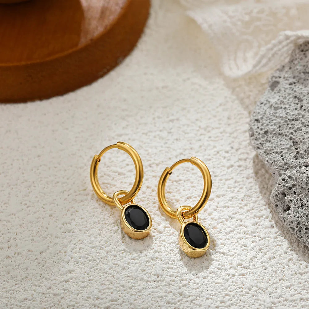 Retro oval zircon earrings in copper showing six colour variations