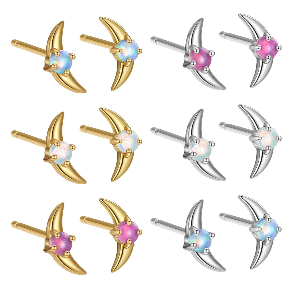 Women's 925 silver geometric earrings with electroplated platinum and gold finishes and stone colour accents