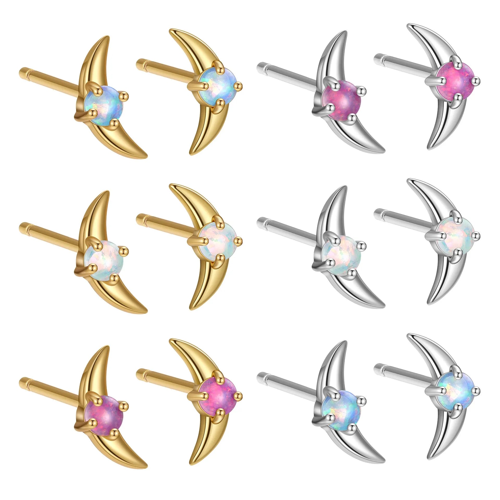 Women's 925 silver geometric earrings with electroplated platinum and gold finishes and stone colour accents