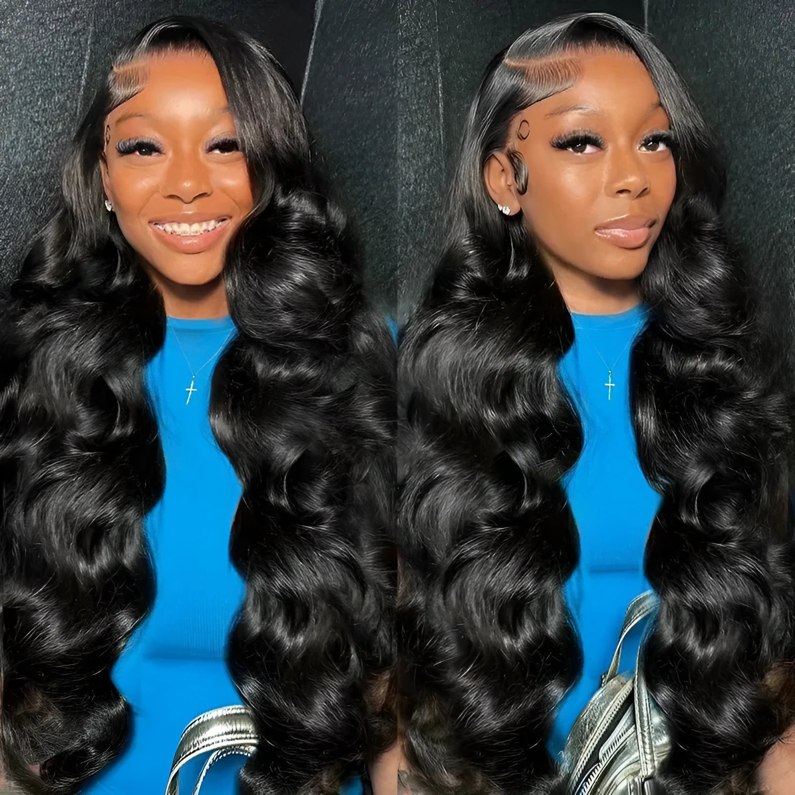 Black lace wig with big wave style made from high-temperature fibre material showing textured hair pattern