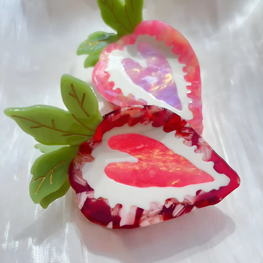 Handmade strawberry hair clip pastoral style accessory in red or pink colours