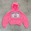 Unisex loose fit black hooded jacket with white letter print and zip pockets