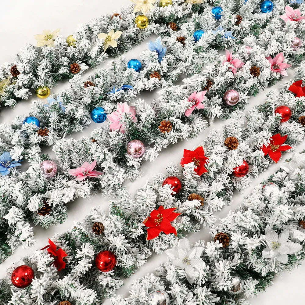 Christmas Rattan Garland Flocking Decoration in American style with PVC construction