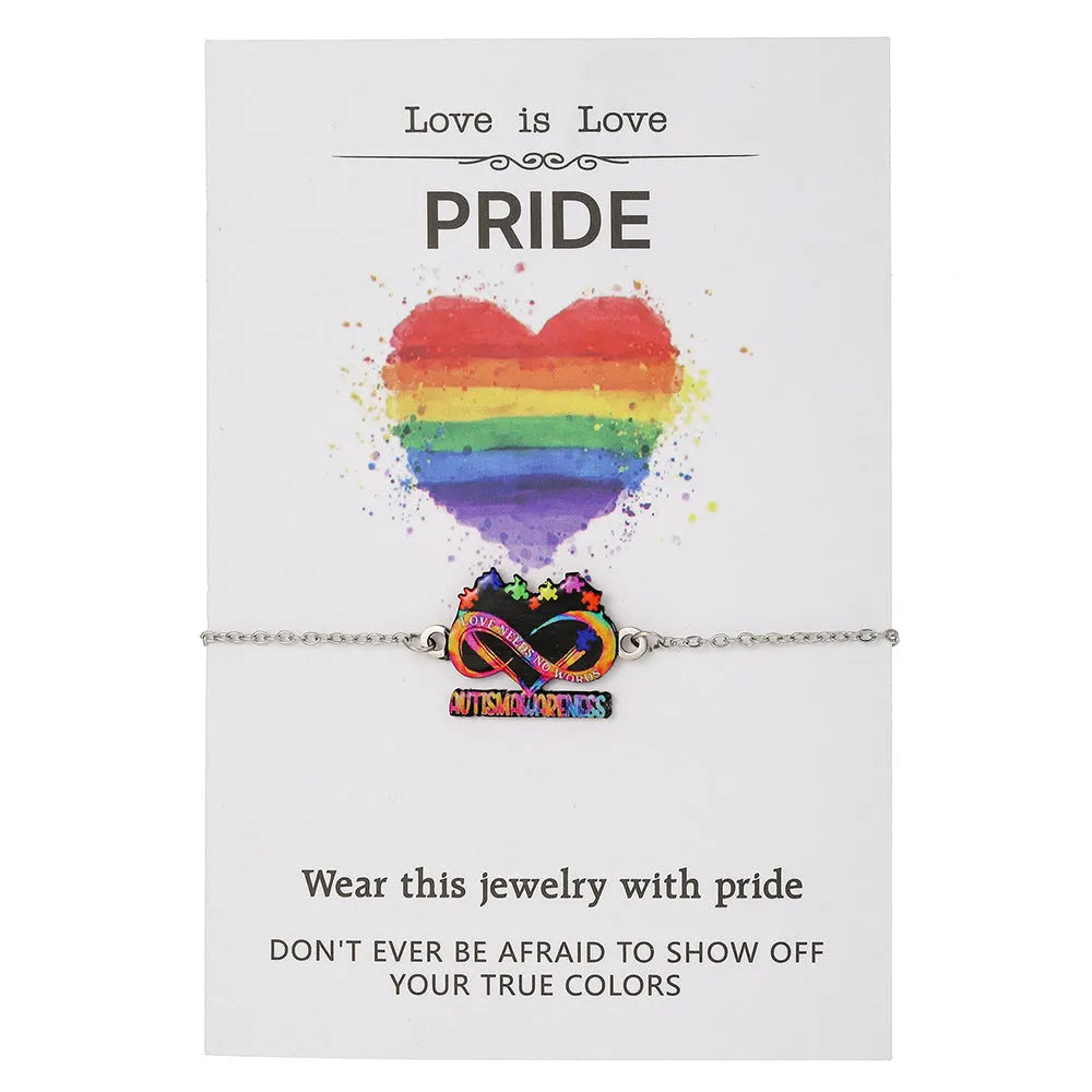 Stainless steel inspirational colour print necklace and bracelet set on a regular chain.