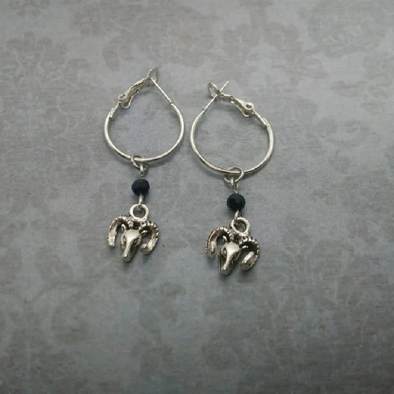 Silver colour alloy Tibetan antelope inspired round ring earrings for women