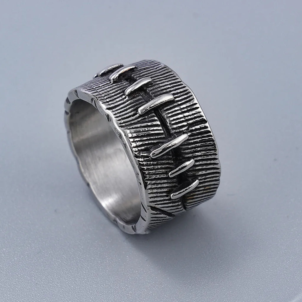 Men's titanium steel dark punk stitched ring with geometric U-shaped double design in retro colour