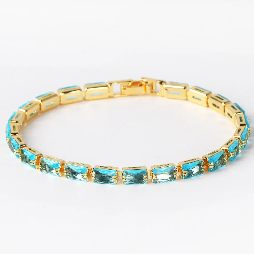 Electroplated zircon bracelet for women with colourful stones in gold or platinum finish