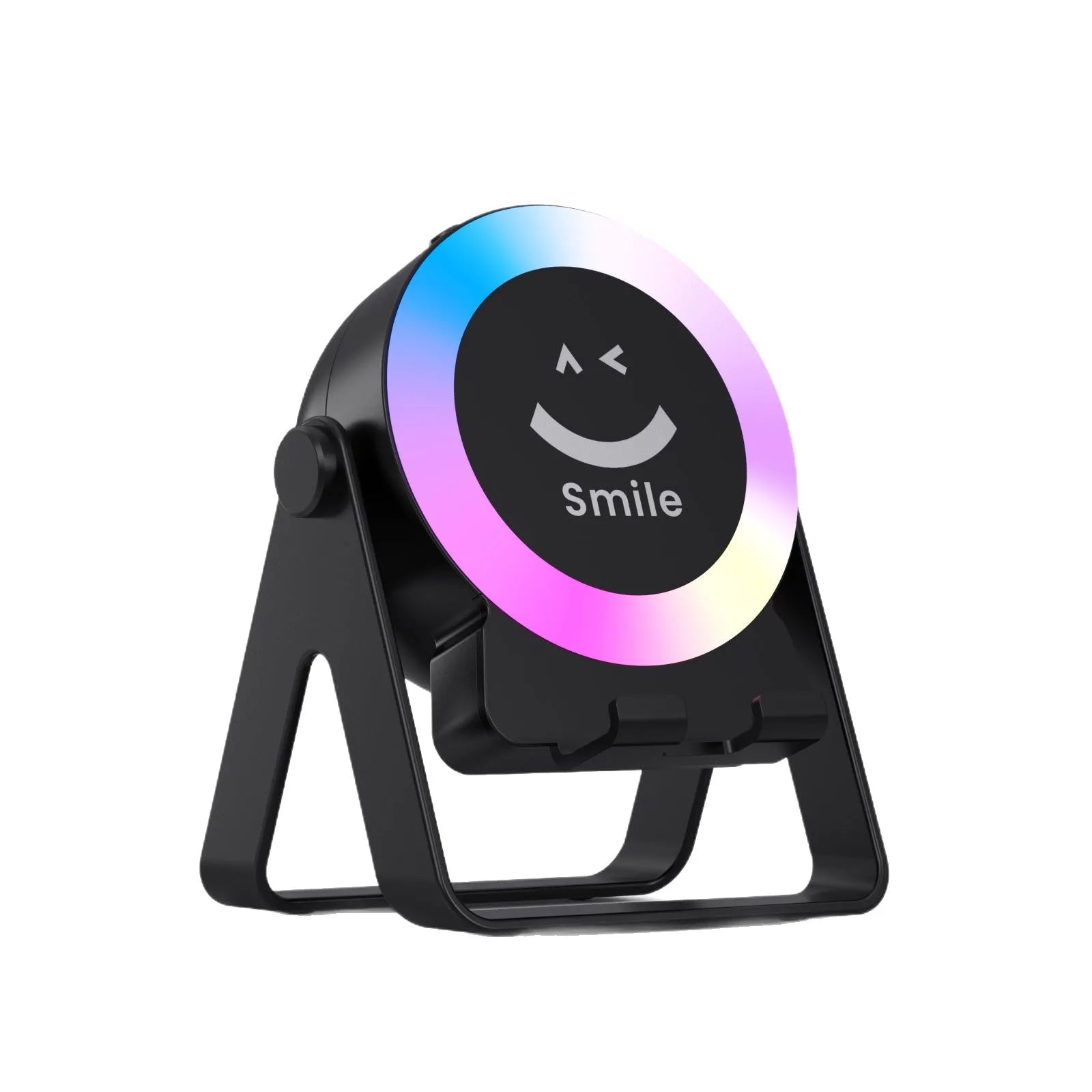 Black and white Bluetooth speaker with induction charging bracket and LED lighting