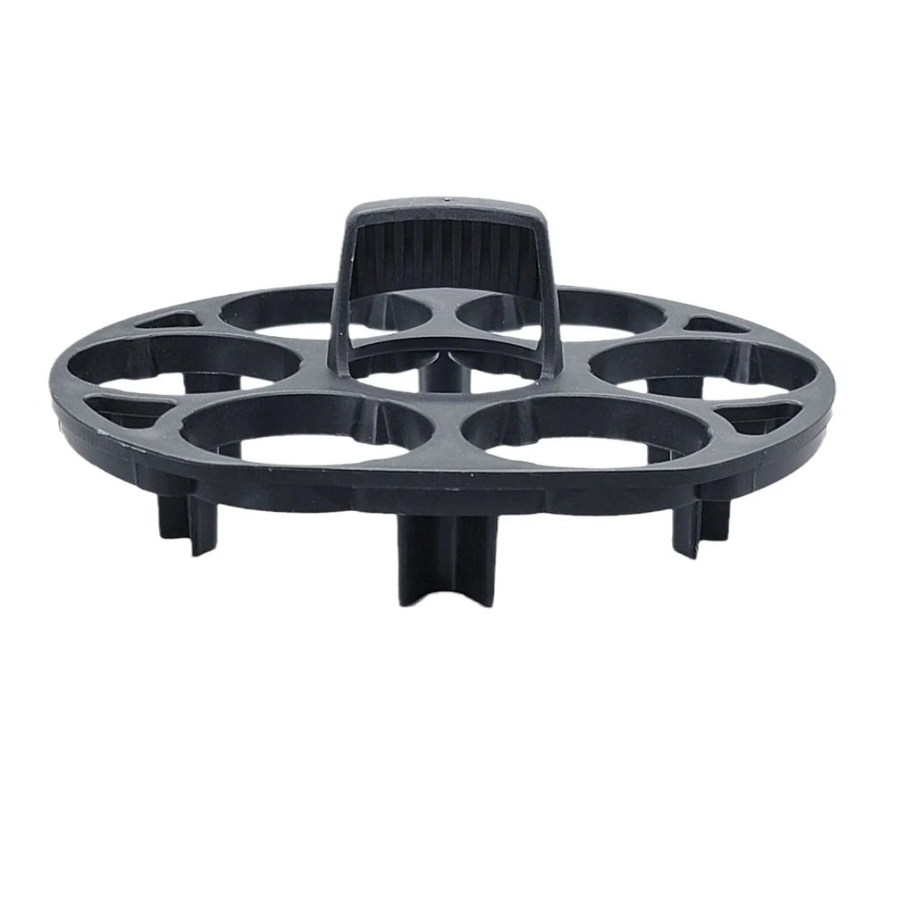 Black plastic egg storage basket with modern design measuring 13.8 by 12.6 by 5.7 centimetres