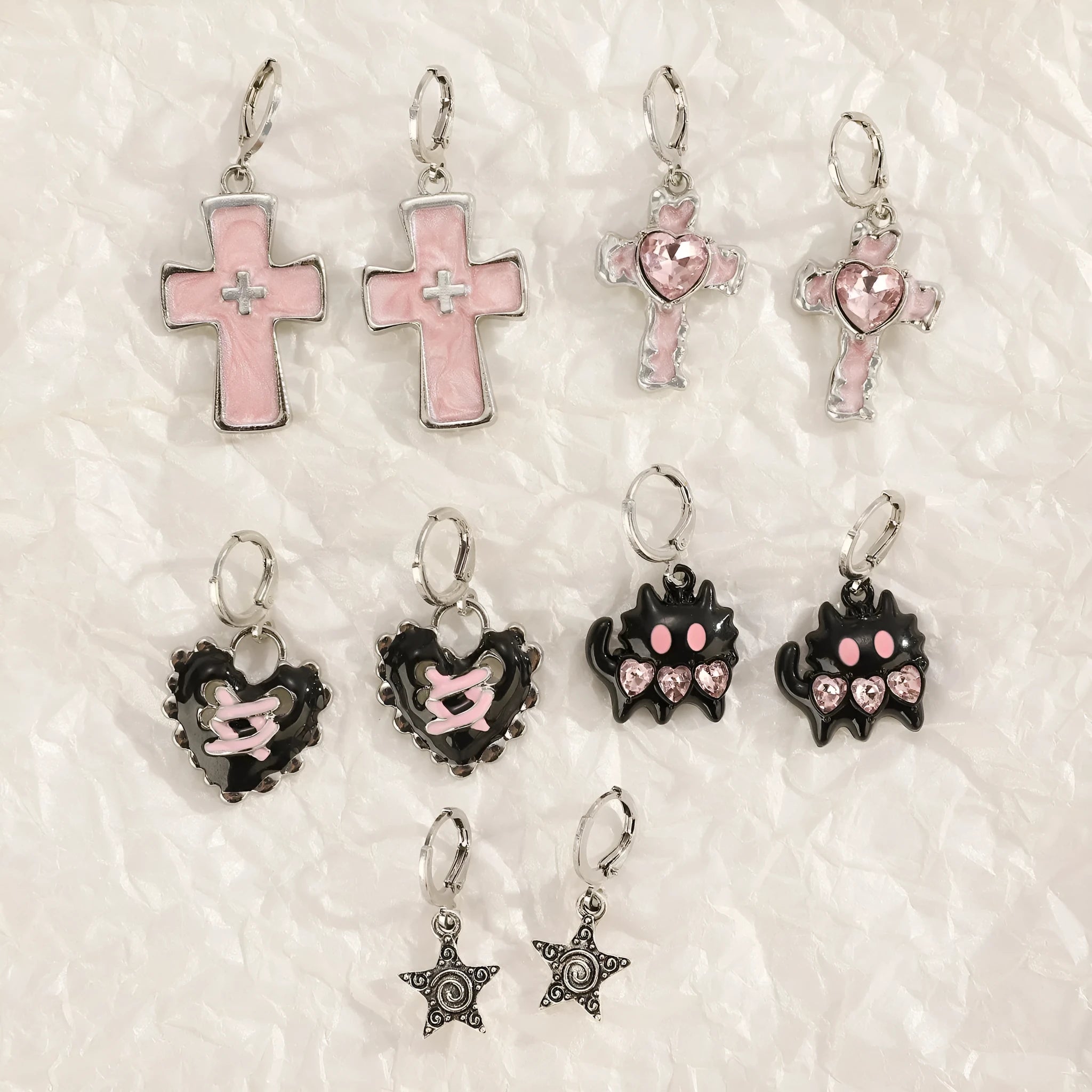 Women's alloy cross crystal stud earrings with geometric and animal designs in five colour options